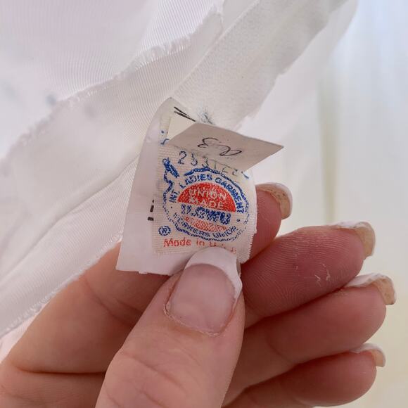 Vintage 70s Blue White Swiss Dot Ruffle One Shoulder Prom Dress Southern Belle - Picture 5 of 7